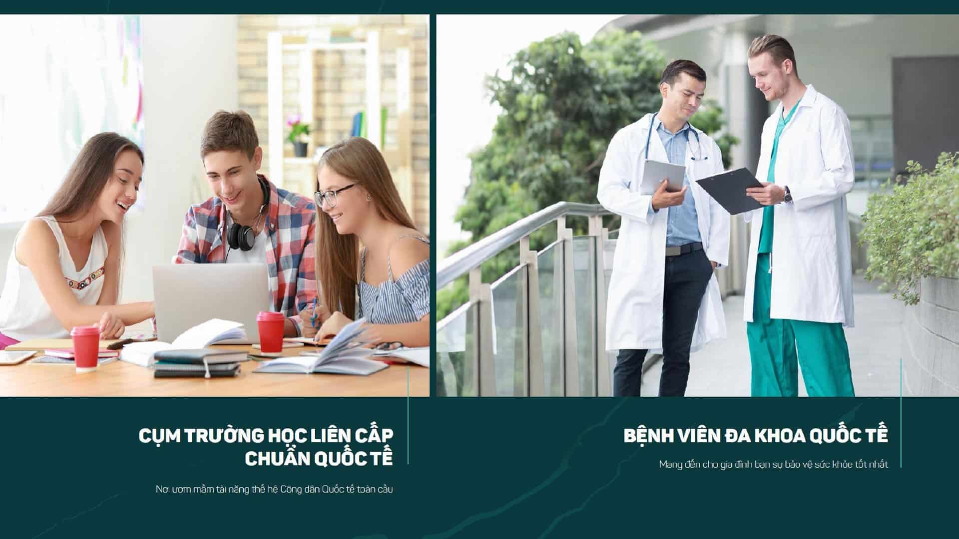 Aqua City hoàn thiện hệ giáo dục và y tế chất lượng cao, mang đến môi trường học tập chuẩn quốc tế và chăm sóc sức khỏe trọn vẹn.