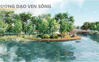 Đường dạo ven sông Aqua City mở ra trải nghiệm tản bộ giữa mảng xanh và mặt nước, nơi cư dân tận hưởng nhịp sống thư thái mỗi ngày.