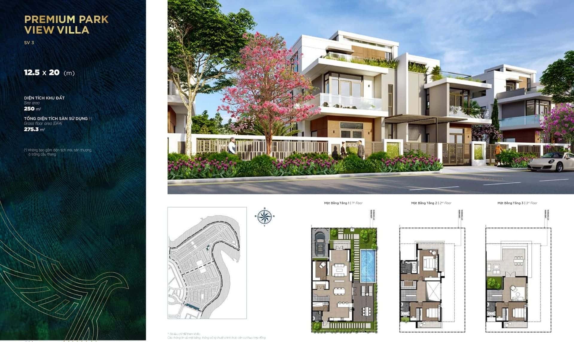 Thiết kế biệt thự premium park view villa kích thước 125x20m tại đảo phượng hoàng Aqua City Đồng Nai