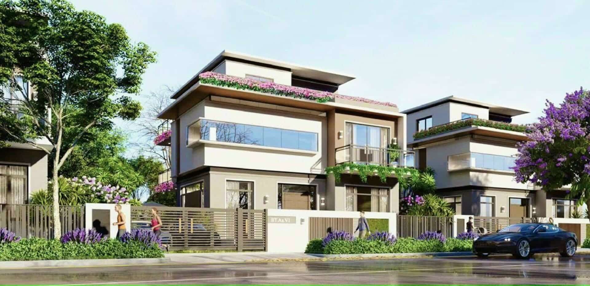 Toàn cảnh nhà phố và biệt thự hiện đại giữa cảnh quan sông nước