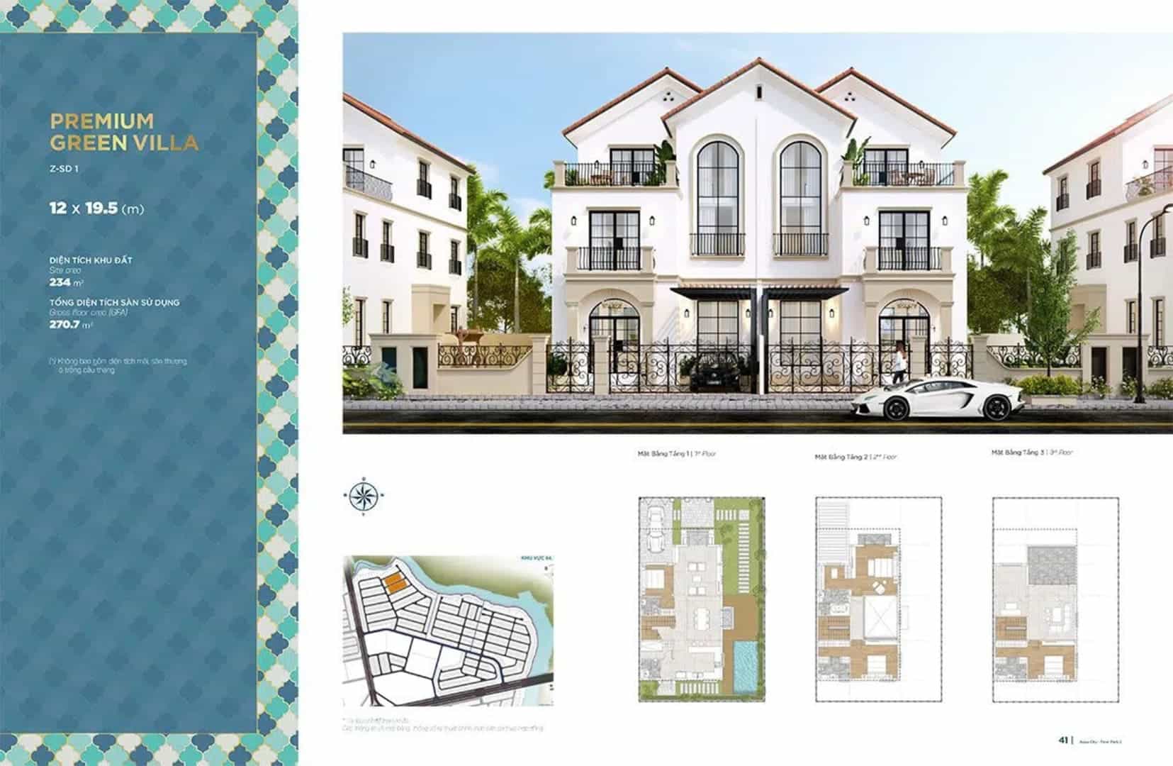 Biệt thự song lập Premium Green Villa 12x19,5m mã Z-SD-1 tại The Valencia – River Park 2 sở hữu khuôn viên rộng, kiến trúc Địa Trung Hải và không gian sống thoáng gần cảnh quan xanh Aqua City Đồng Nai.